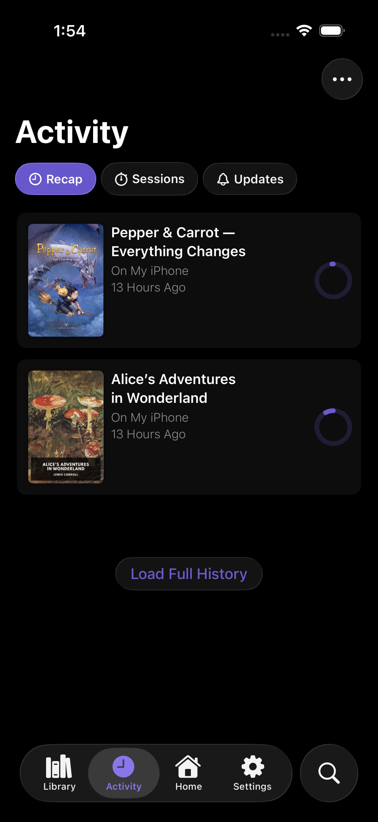 The Activity Recap screen